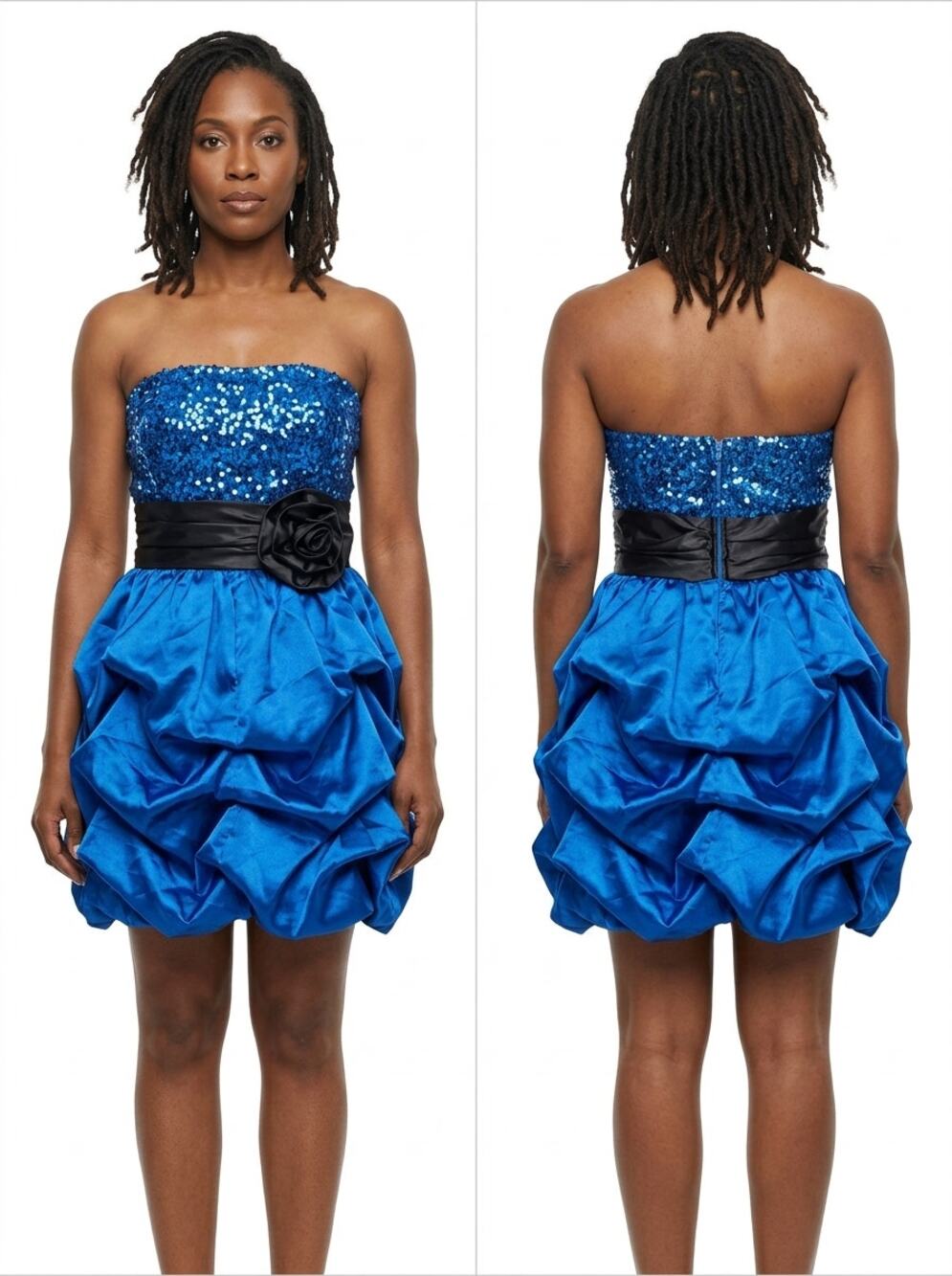 Xtraordinary Blue Mini Satin Sequin Lined Dress Women Size 9